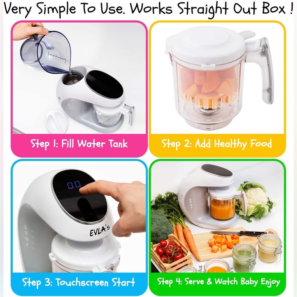 Evla’s Baby Food Maker | Baby Food Processor Blender Grinder Steamer